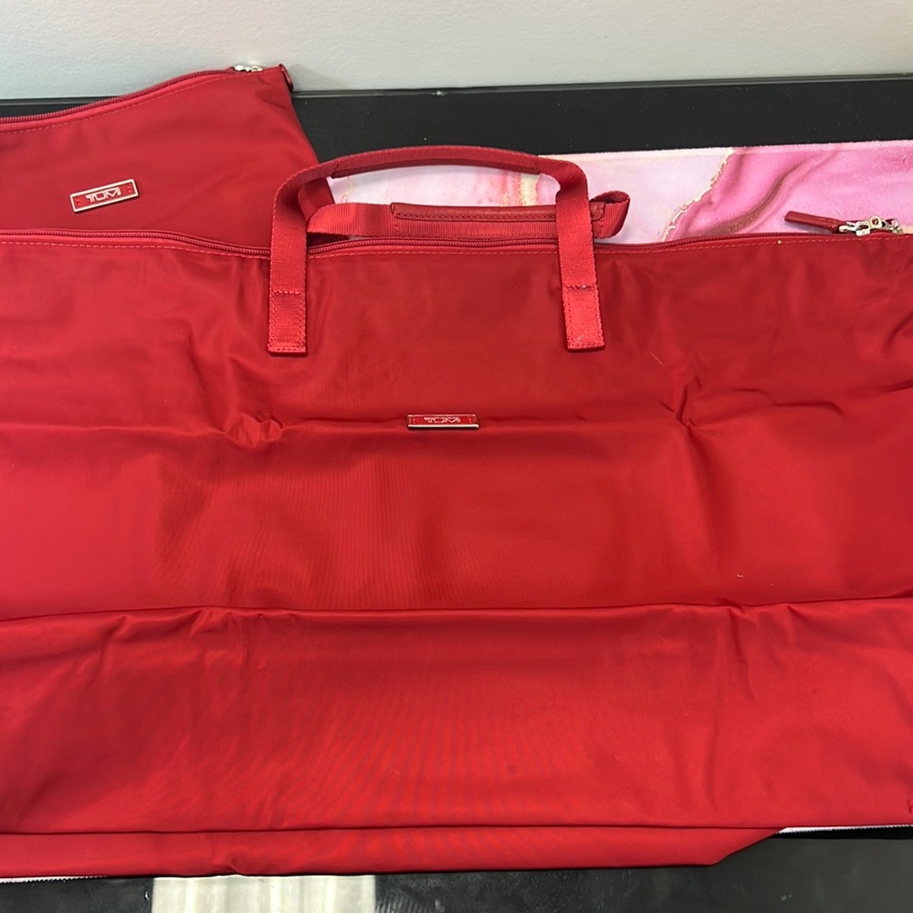 Foldable Tumi red tote